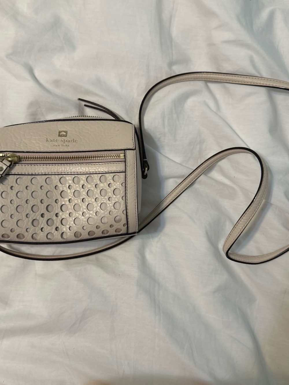 Kate Spade Cream Crossbody Bag with Perforated Detail